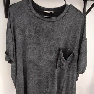 Zenana Viral Boxy Tee, Size L/XL, Black acid wash color